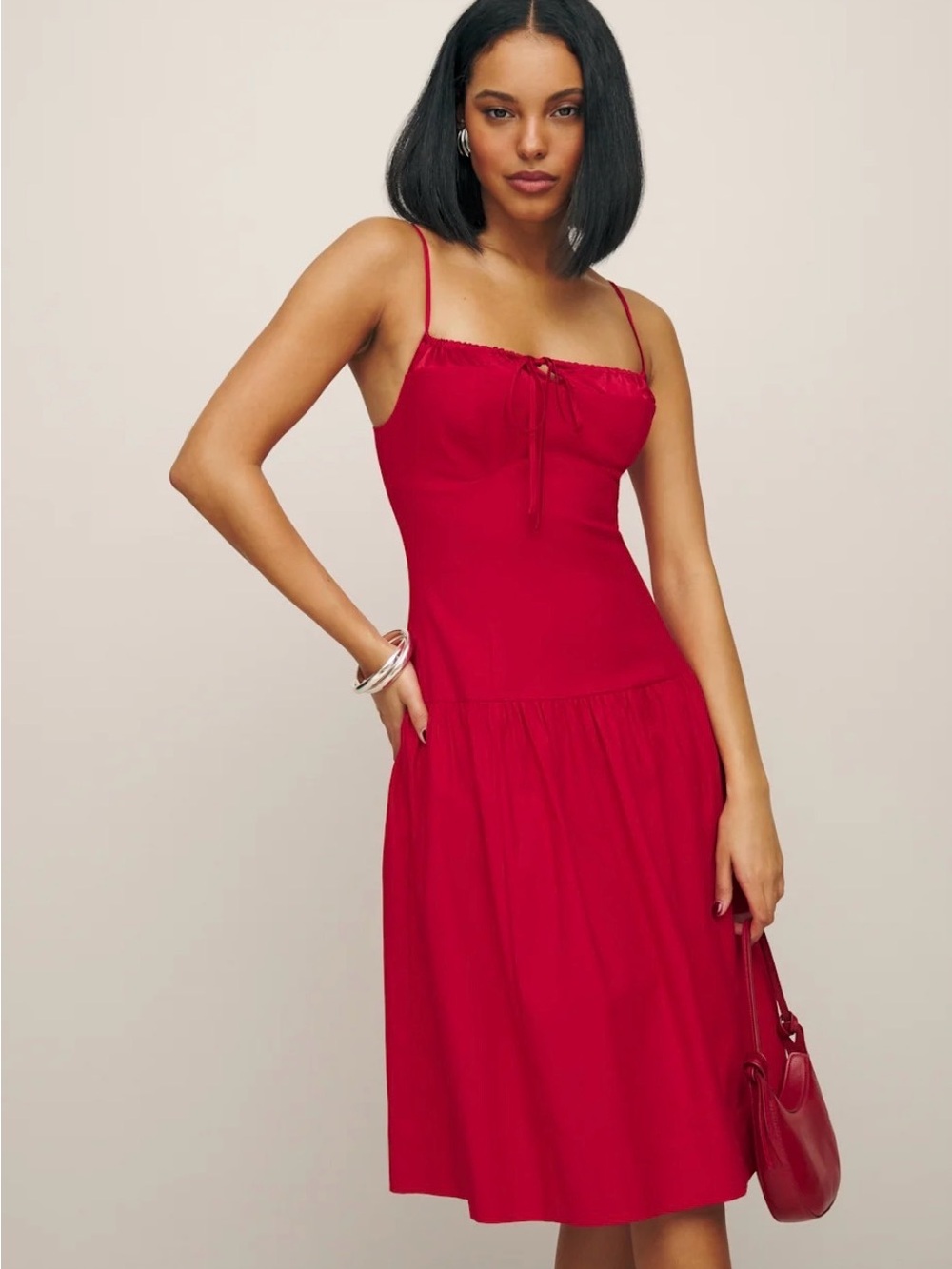 Reformation Red Midi Slip Dress